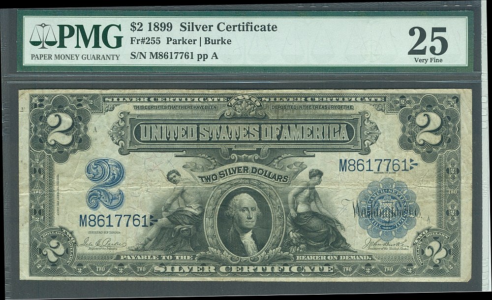 Fr.255, 1899 $2 Silver Certificate, M8617761, VF, PMG-25
